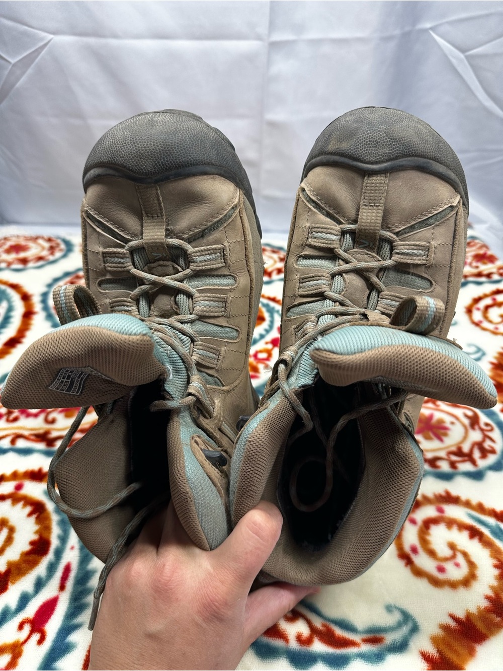 Keen Women's Taupe and Light Blue Lace-Up Hiking Boots - Picture 4 of 6